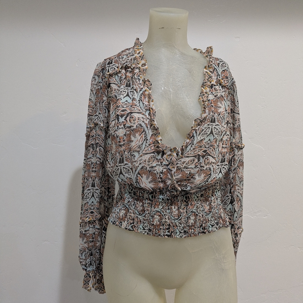 Anthropologie Multicolor Ruffle V-Neck Top - Picture 5 of 10
